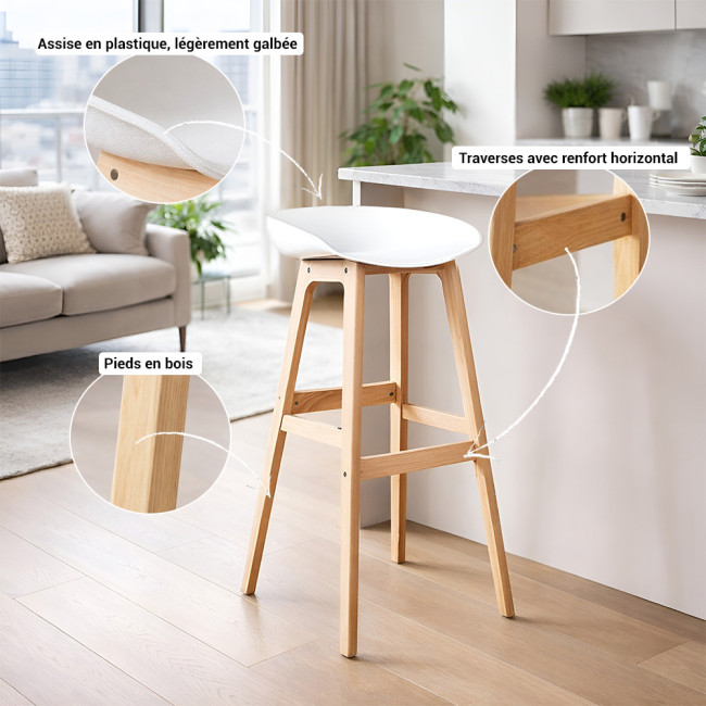 Lot de 2 tabourets scandinaves blancs Bera |DESIGNETSAMAISON