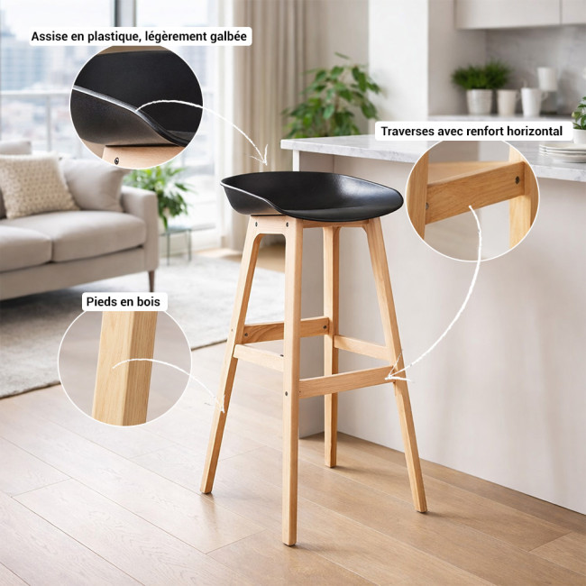 Lot de 4 tabourets scandinaves noirs Bera - Style Nordique