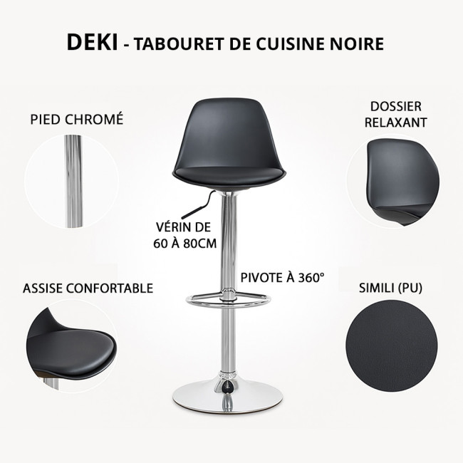 Tabouret de cuisine scandinave noir - Deki