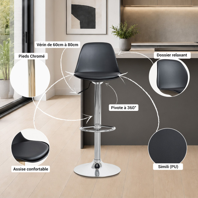 Lot de 2 tabourets de bar rotatifs noirs Eski |Designetsamaison