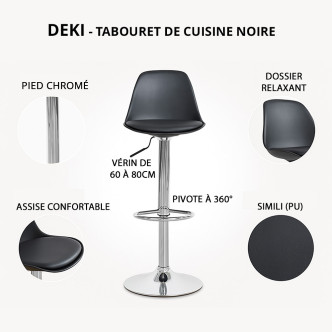 Lot de 4 tabourets noirs réglables Deki - Offre Exclusive
