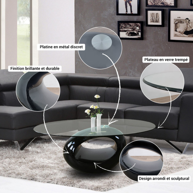 Table basse noire de salon Symbiose - Prix Canon !
