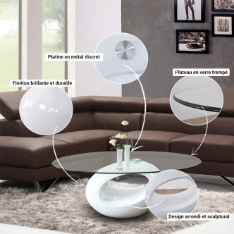 Table basse blanche de salon Symbiose - Stocks limités