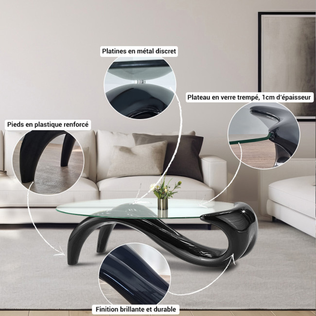 Table basse de salon noire en fibre de verre Wave -  Meilleur Prix Garanti !