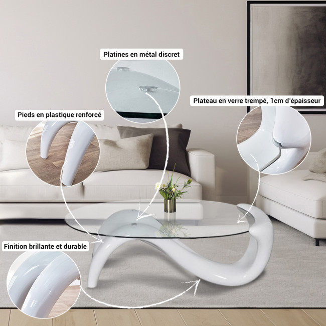 Table basse de salon blanche en fibre de verre - Wave