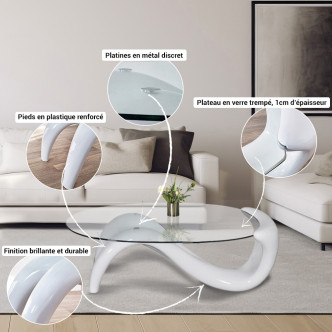 Table basse de salon blanche en fibre de verre - Wave
