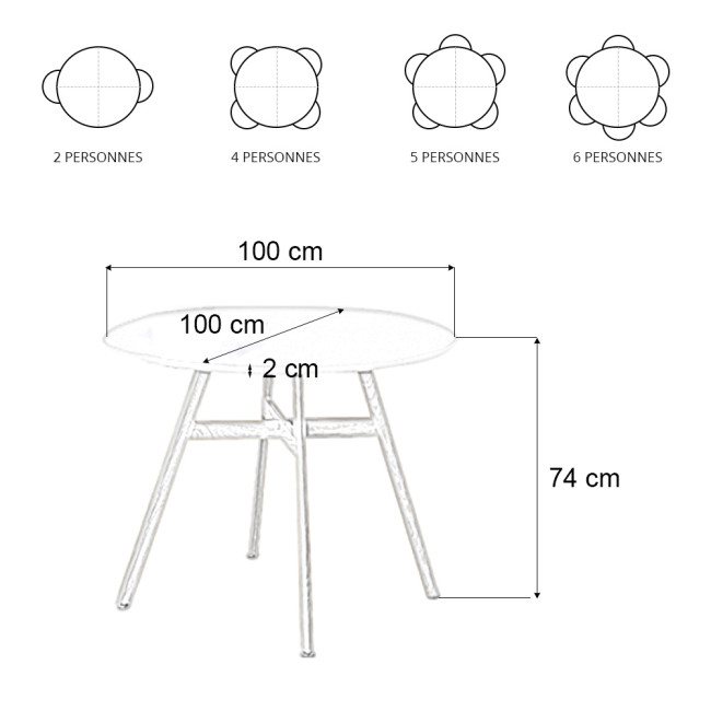 Table ronde de cuisine blanche 100cm Umbria - Prix Usine !
