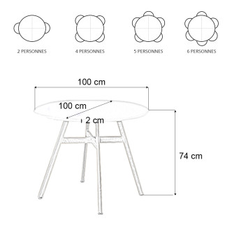 Table ronde de cuisine blanche 100cm Umbria - Prix Usine !