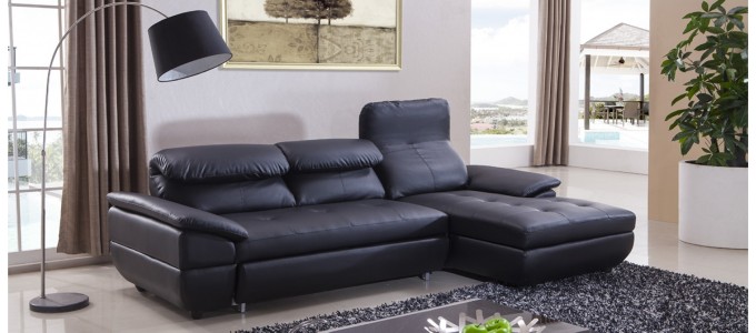 Canapé d'angle droit convertible en cuir noir - Mezzio