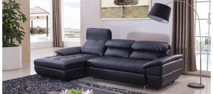 Canapé d'angle gauche convertible en cuir noir - Mezzio