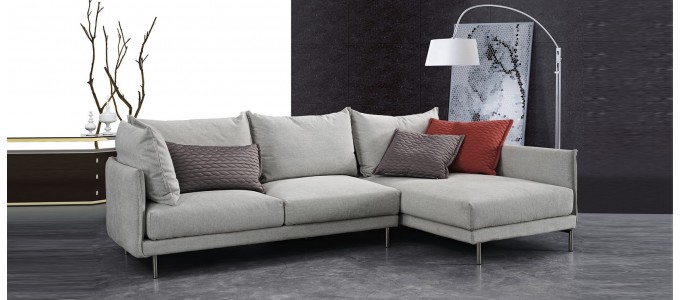 Canapé d'angle 5 places en tissu gris - Victoria