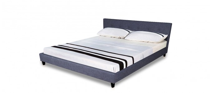 Lit design en tissu bleu avec sommier - Sunrise