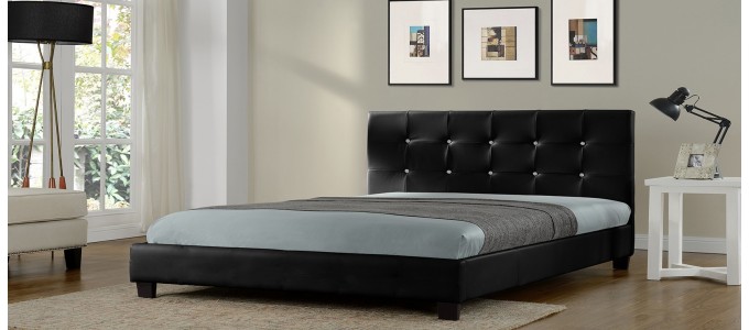 Lit design noir capitonné avec sommier - Relax