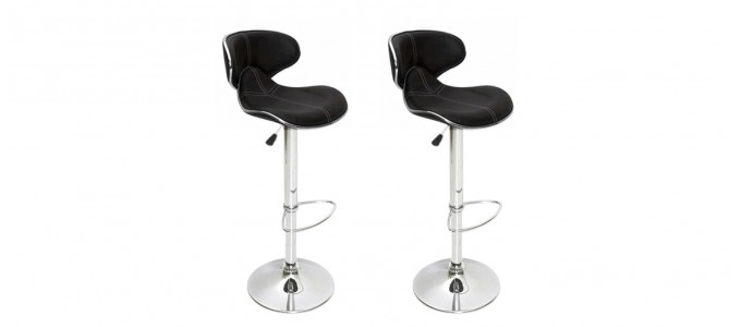 Lot de 2 tabourets de bar design noir avec coutures - Volta