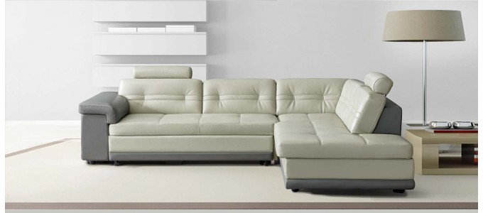 Canapé convertible droit en cuir beige - Lumia