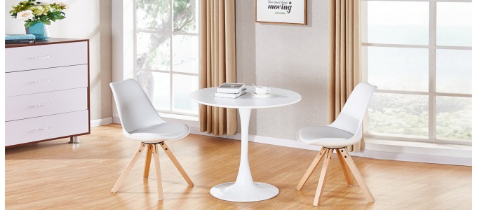 Table à manger design ronde blanche 80cm - Abrezzo