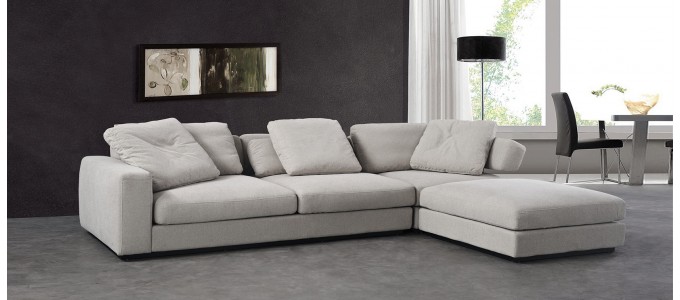 Canapé d'angle 5 places en tissu gris - Volga