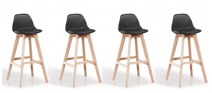 Lot de 4 tabourets de bar scandinaves noirs - Eski