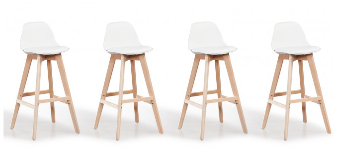 Lot de 4 tabourets de bar scandinaves blancs - Eski