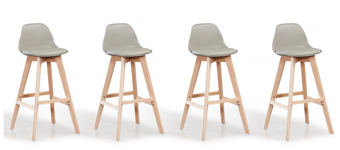 Lot de 4 tabourets de bar scandinaves gris - Eski