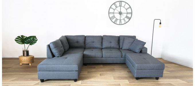 Canapé angle gauche tissu gris coffre de rangement - Viggo