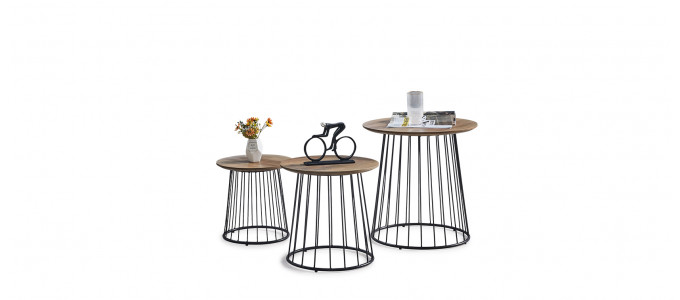 Lot 3 tables d’appoint rondes en bois - Orlia